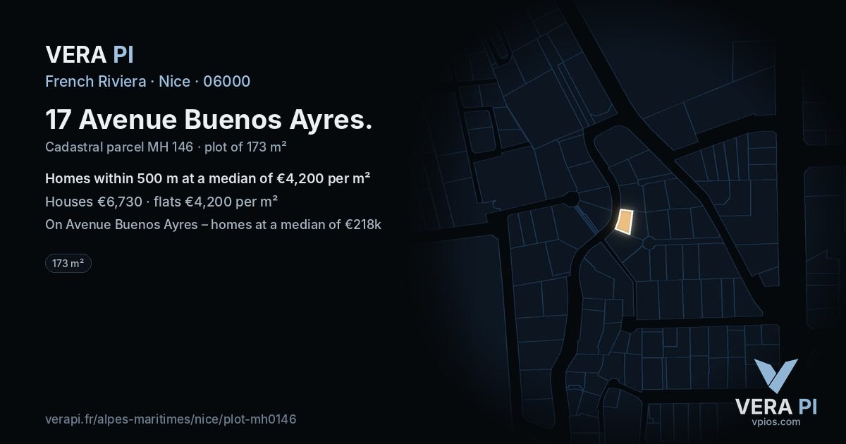 17 Avenue Buenos Ayres, Nice at night – the plot lit, the parcels around coloured by the prices near them