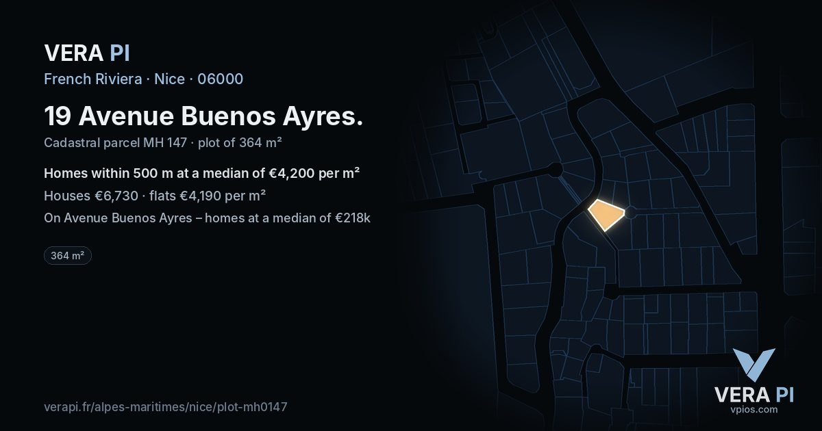 19 Avenue Buenos Ayres, Nice at night – the plot lit, the parcels around coloured by the prices near them