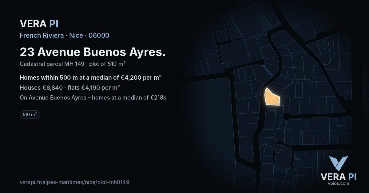 23 Avenue Buenos Ayres, Nice at night – the plot lit, the parcels around coloured by the prices near them