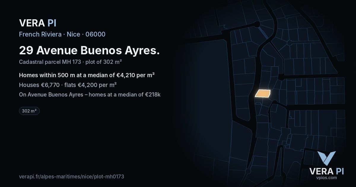 29 Avenue Buenos Ayres, Nice at night – the plot lit, the parcels around coloured by the prices near them