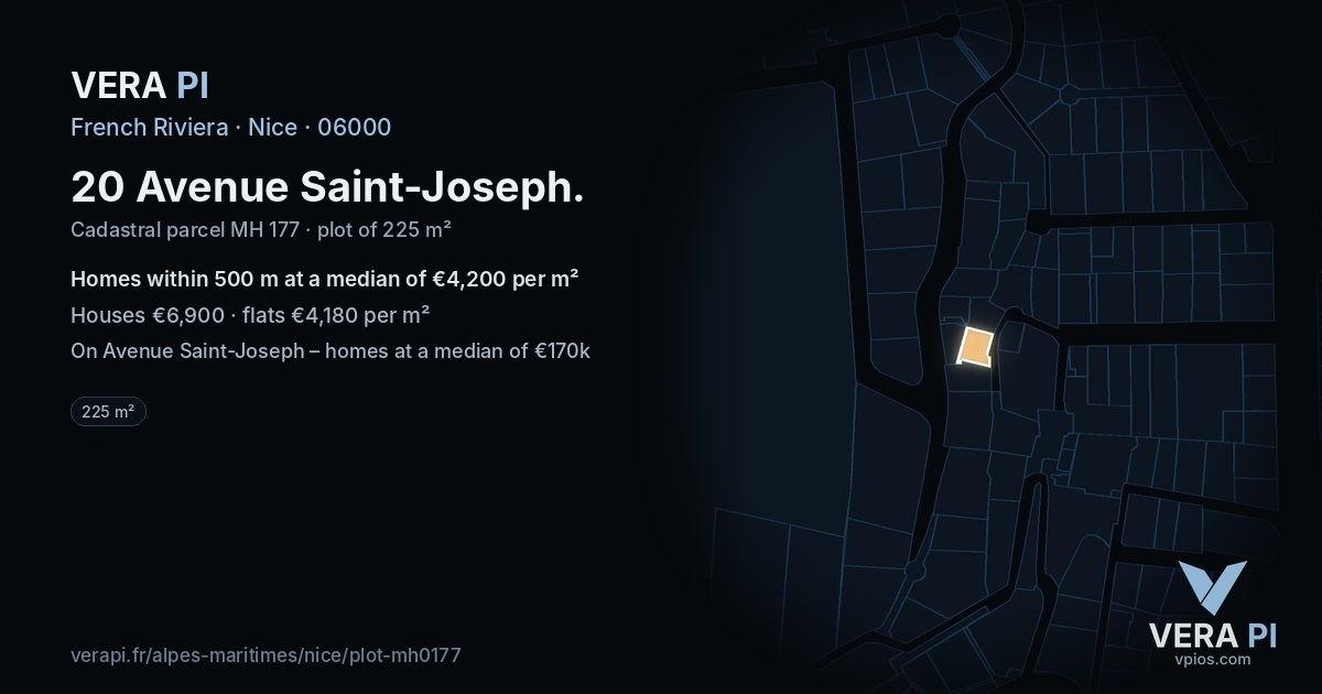 20 Avenue Saint-Joseph, Nice at night – the plot lit, the parcels around coloured by the prices near them