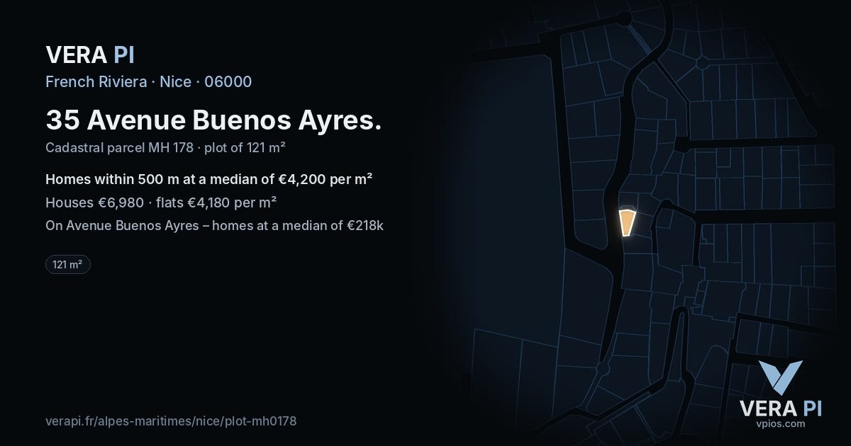 35 Avenue Buenos Ayres, Nice at night – the plot lit, the parcels around coloured by the prices near them