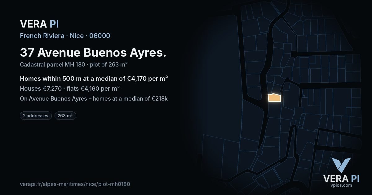 37 Avenue Buenos Ayres, Nice at night – the plot lit, the parcels around coloured by the prices near them