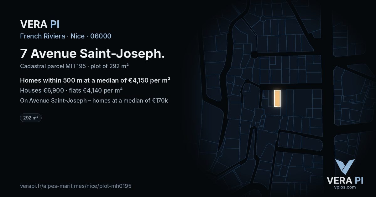 7 Avenue Saint-Joseph, Nice at night – the plot lit, the parcels around coloured by the prices near them