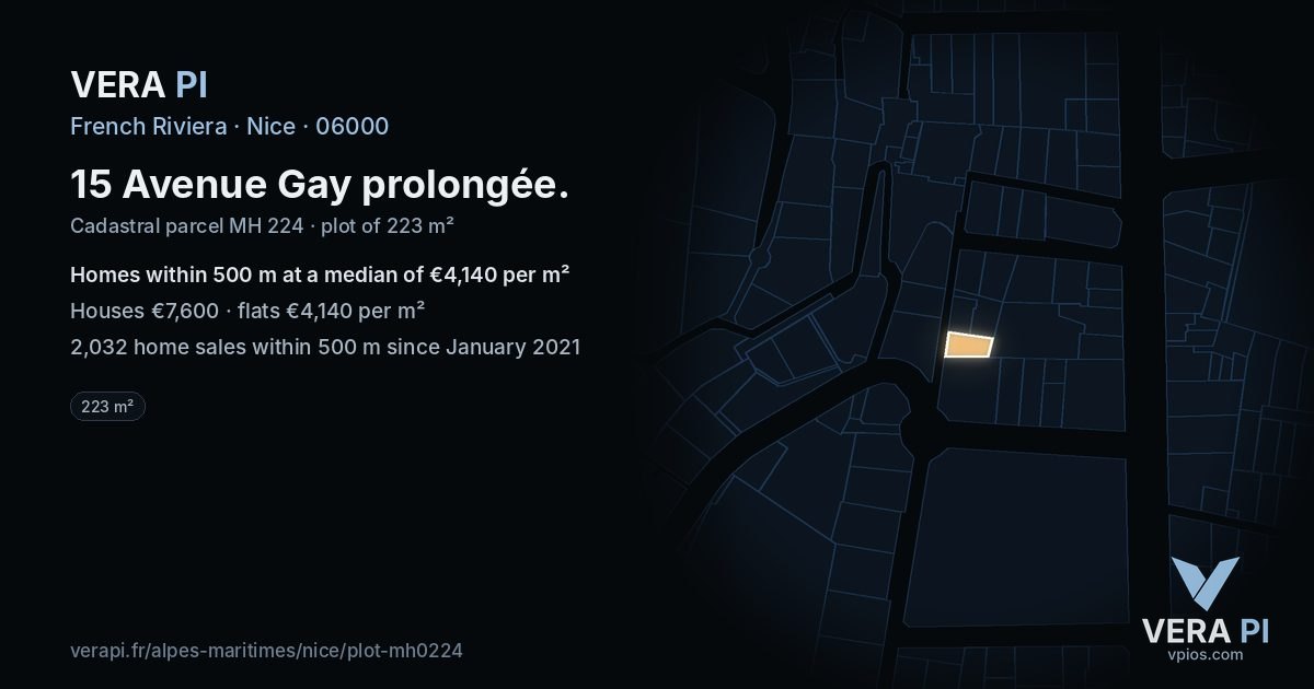 15 Avenue Gay prolongée, Nice at night – the plot lit, the parcels around coloured by the prices near them