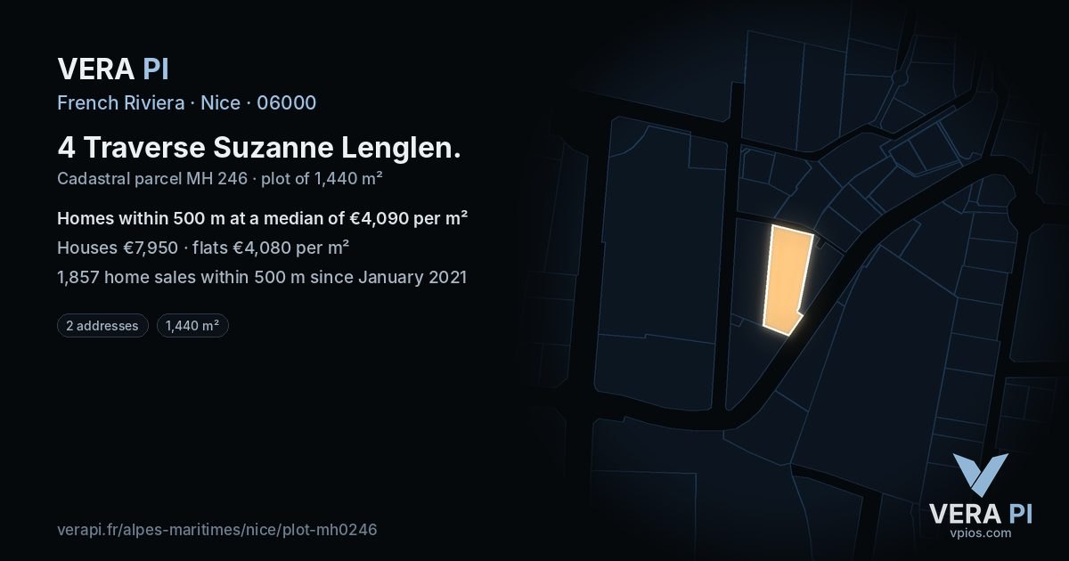 4 Traverse Suzanne Lenglen, Nice at night – the plot lit, the parcels around coloured by the prices near them