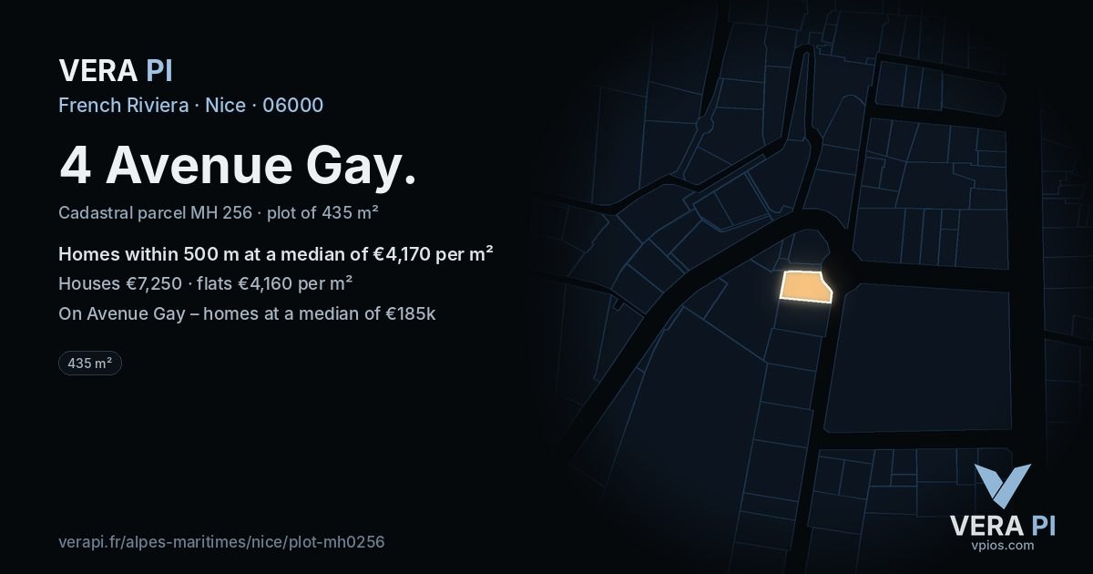 4 Avenue Gay, Nice at night – the plot lit, the parcels around coloured by the prices near them