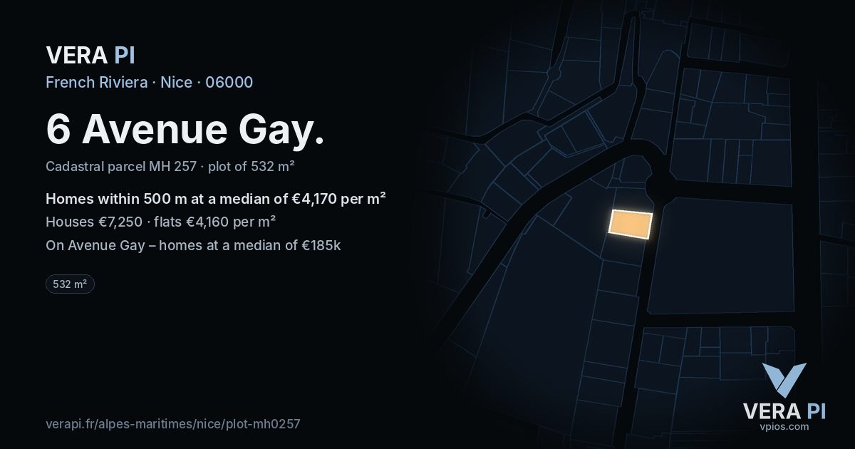 6 Avenue Gay, Nice at night – the plot lit, the parcels around coloured by the prices near them