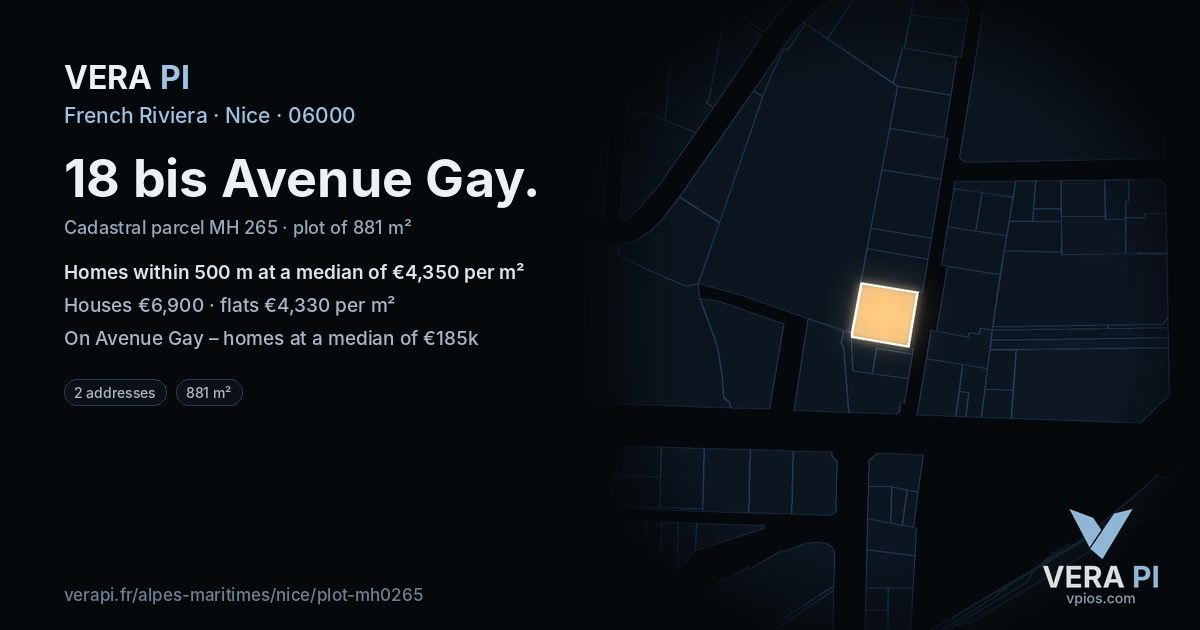 18 bis Avenue Gay, Nice at night – the plot lit, the parcels around coloured by the prices near them