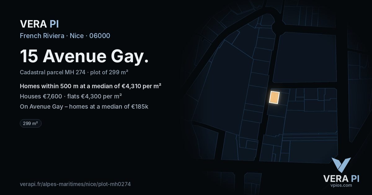 15 Avenue Gay, Nice at night – the plot lit, the parcels around coloured by the prices near them