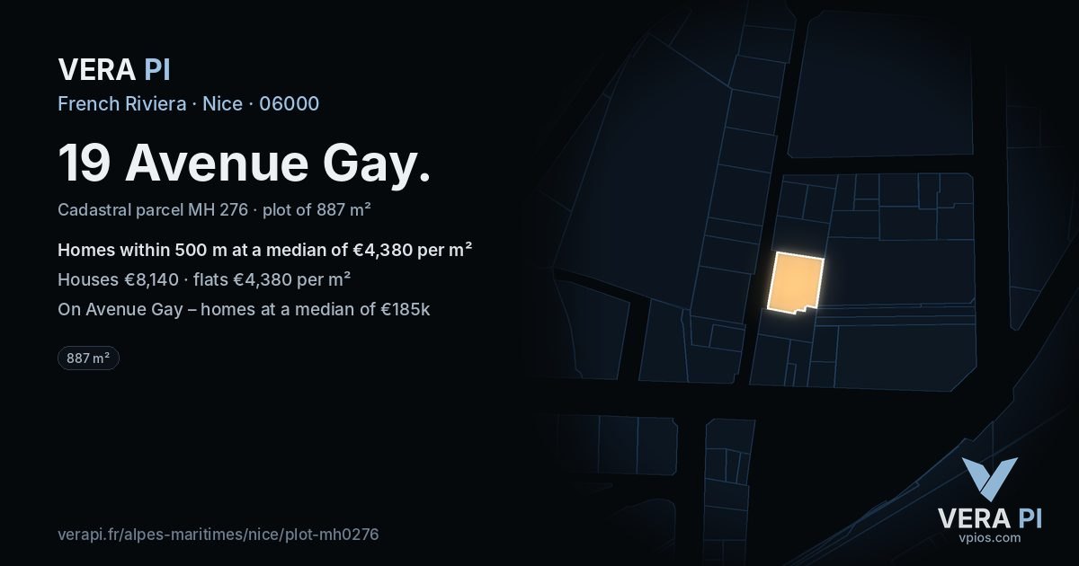 19 Avenue Gay, Nice at night – the plot lit, the parcels around coloured by the prices near them