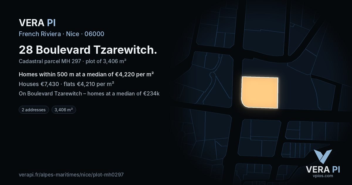 28 Boulevard Tzarewitch, Nice at night – the plot lit, the parcels around coloured by the prices near them