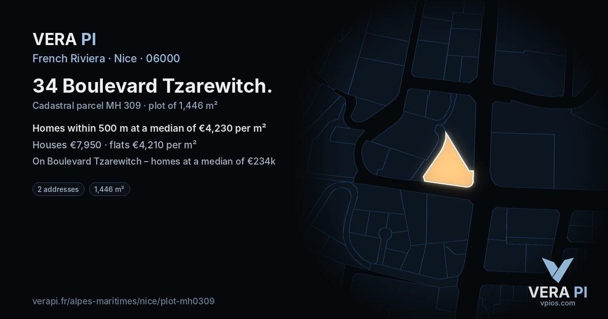 34 Boulevard Tzarewitch, Nice at night – the plot lit, the parcels around coloured by the prices near them