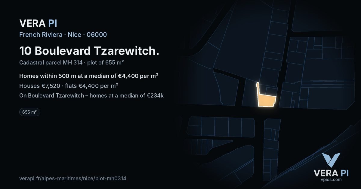 10 Boulevard Tzarewitch, Nice at night – the plot lit, the parcels around coloured by the prices near them