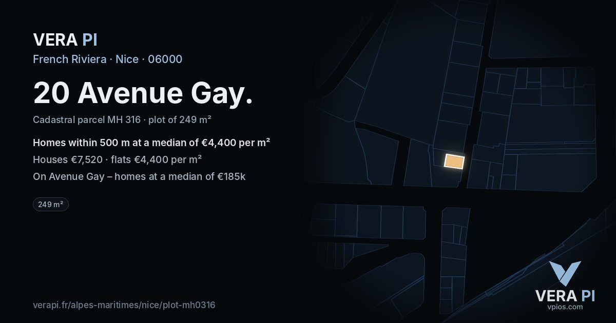 20 Avenue Gay, Nice at night – the plot lit, the parcels around coloured by the prices near them
