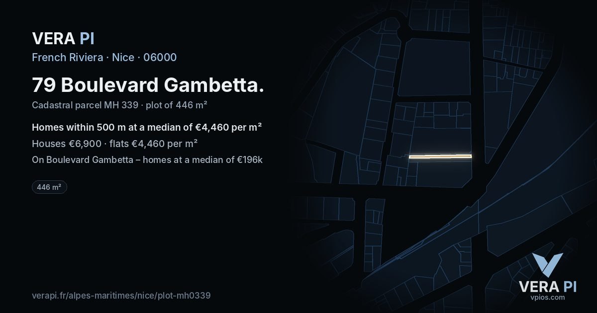 79 Boulevard Gambetta, Nice at night – the plot lit, the parcels around coloured by the prices near them