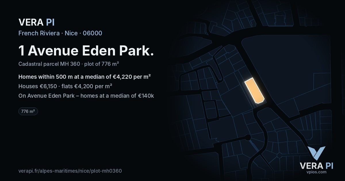 1 Avenue Eden Park, Nice at night – the plot lit, the parcels around coloured by the prices near them