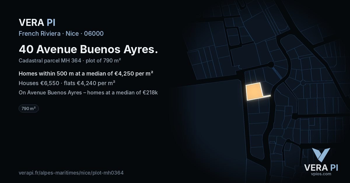 40 Avenue Buenos Ayres, Nice at night – the plot lit, the parcels around coloured by the prices near them