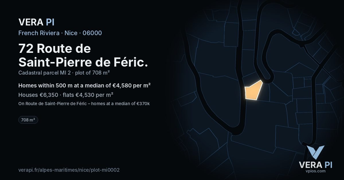 72 Route de Saint-Pierre de Féric, Nice at night – the plot lit, the parcels around coloured by the prices near them