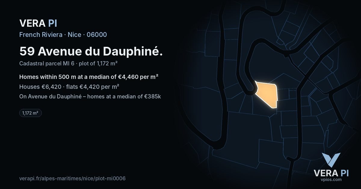 59 Avenue du Dauphiné, Nice at night – the plot lit, the parcels around coloured by the prices near them