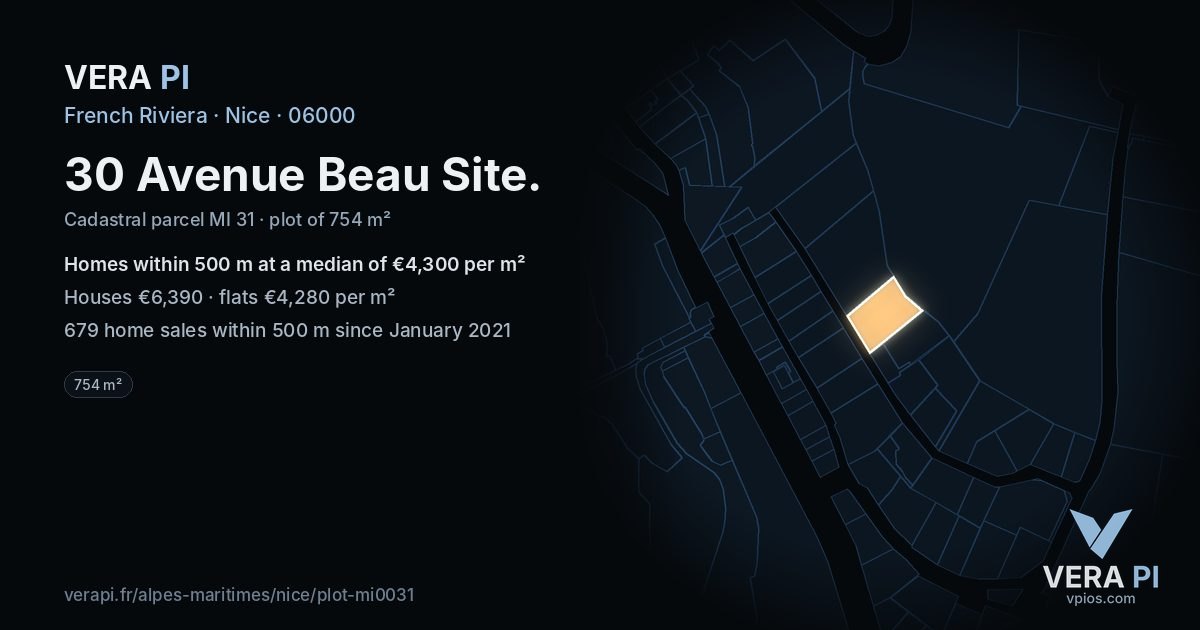 30 Avenue Beau Site, Nice at night – the plot lit, the parcels around coloured by the prices near them