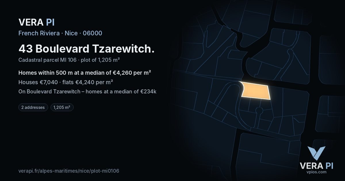 43 Boulevard Tzarewitch, Nice at night – the plot lit, the parcels around coloured by the prices near them