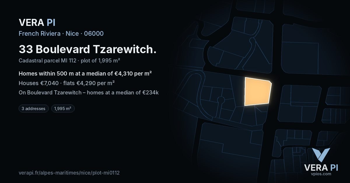33 Boulevard Tzarewitch, Nice at night – the plot lit, the parcels around coloured by the prices near them