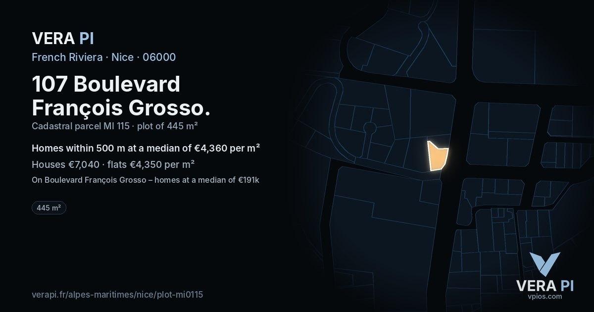 107 Boulevard François Grosso, Nice at night – the plot lit, the parcels around coloured by the prices near them