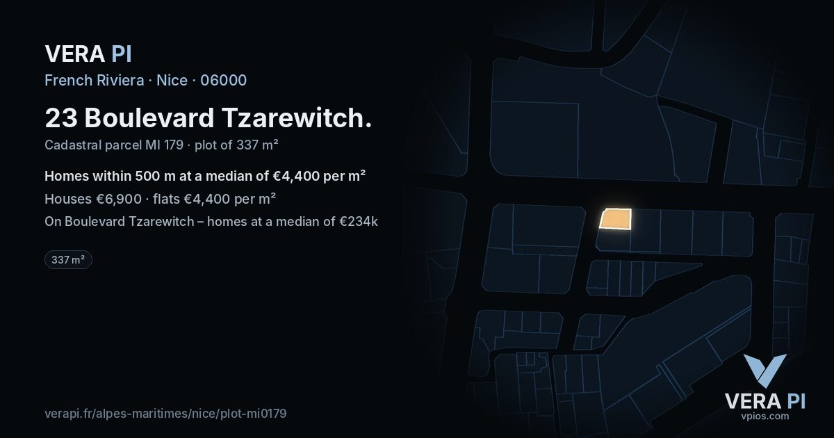 23 Boulevard Tzarewitch, Nice at night – the plot lit, the parcels around coloured by the prices near them