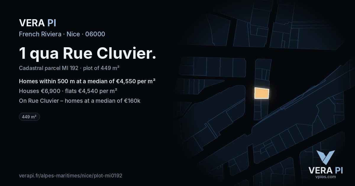 1 qua Rue Cluvier, Nice at night – the plot lit, the parcels around coloured by the prices near them
