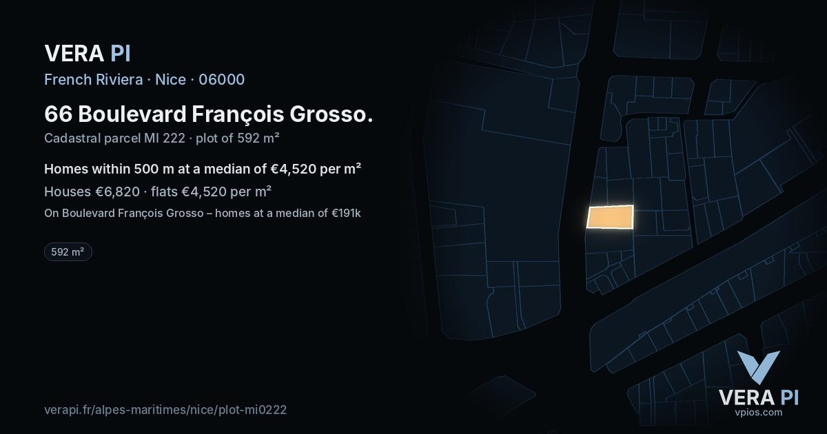 66 Boulevard François Grosso, Nice at night – the plot lit, the parcels around coloured by the prices near them