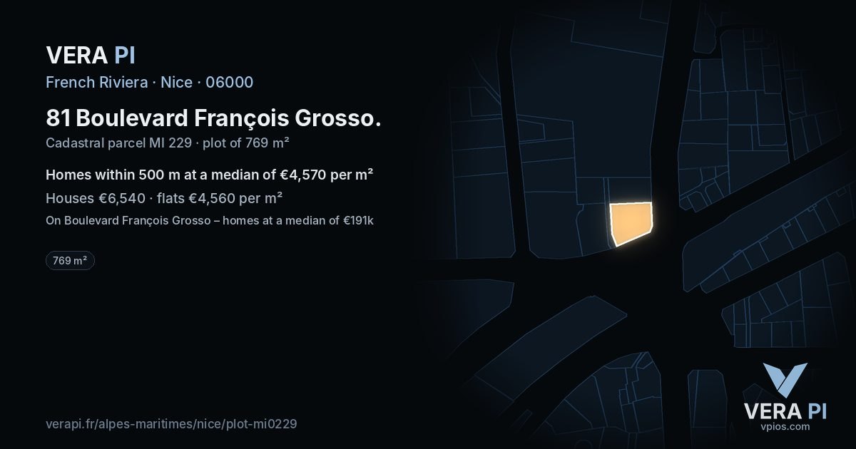 81 Boulevard François Grosso, Nice at night – the plot lit, the parcels around coloured by the prices near them