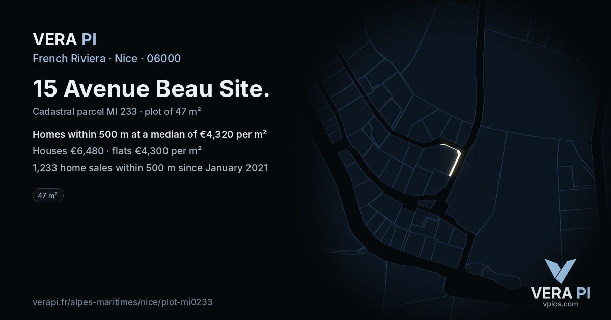 15 Avenue Beau Site, Nice at night – the plot lit, the parcels around coloured by the prices near them