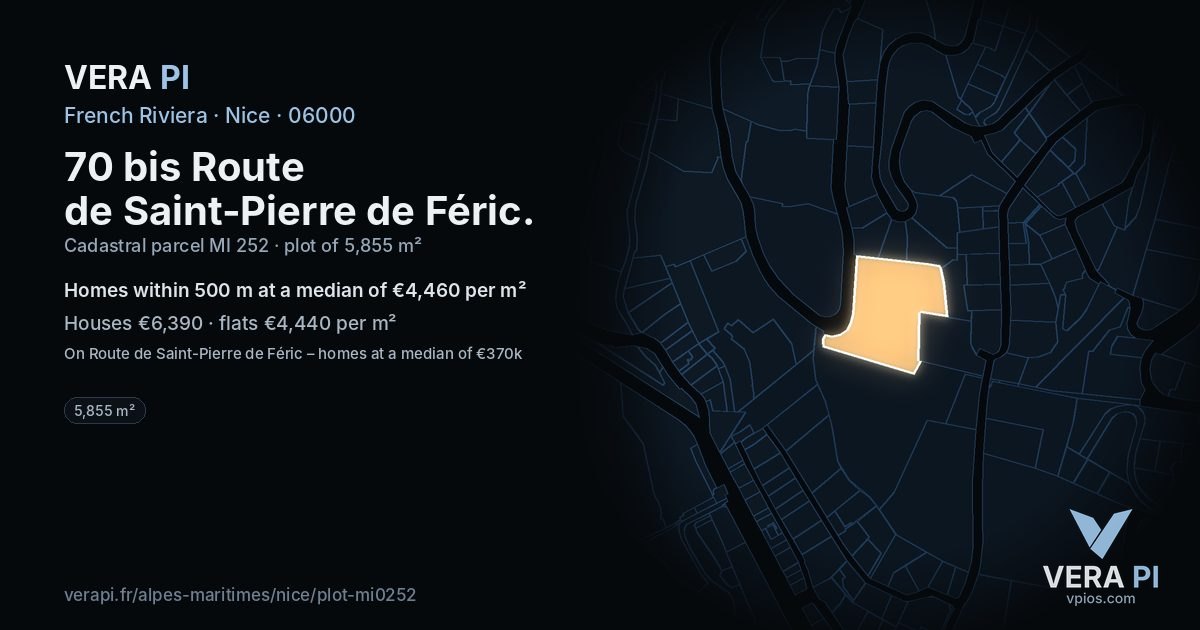 70 bis Route de Saint-Pierre de Féric, Nice at night – the plot lit, the parcels around coloured by the prices near them