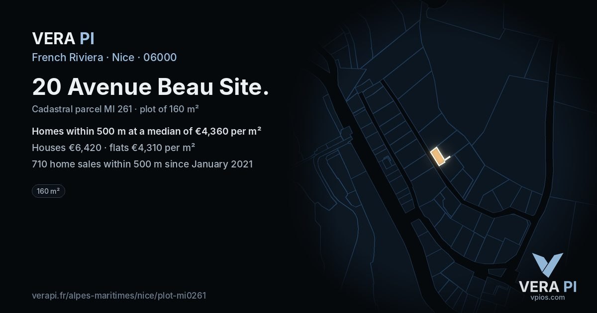 20 Avenue Beau Site, Nice at night – the plot lit, the parcels around coloured by the prices near them