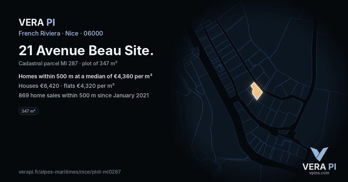 21 Avenue Beau Site, Nice at night – the plot lit, the parcels around coloured by the prices near them