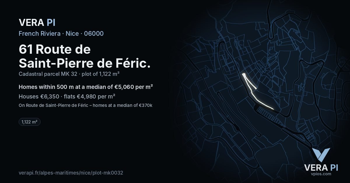 61 Route de Saint-Pierre de Féric, Nice at night – the plot lit, the parcels around coloured by the prices near them