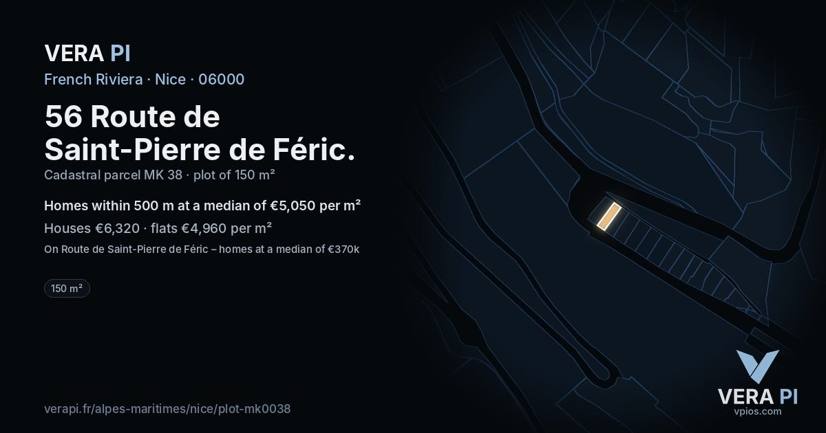56 Route de Saint-Pierre de Féric, Nice at night – the plot lit, the parcels around coloured by the prices near them