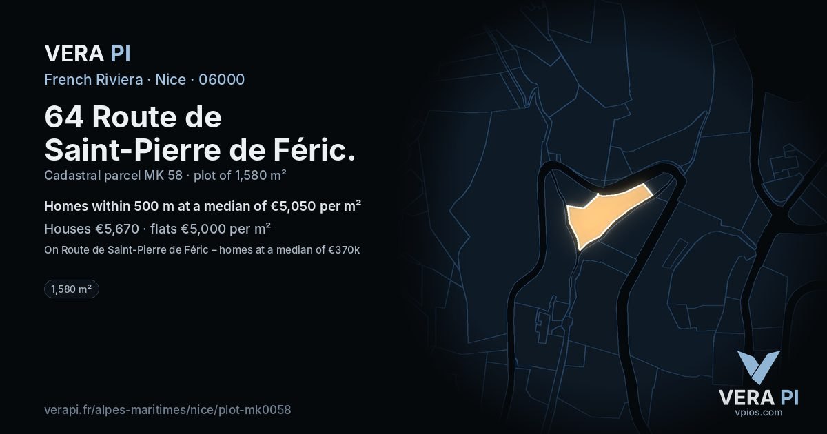 64 Route de Saint-Pierre de Féric, Nice at night – the plot lit, the parcels around coloured by the prices near them