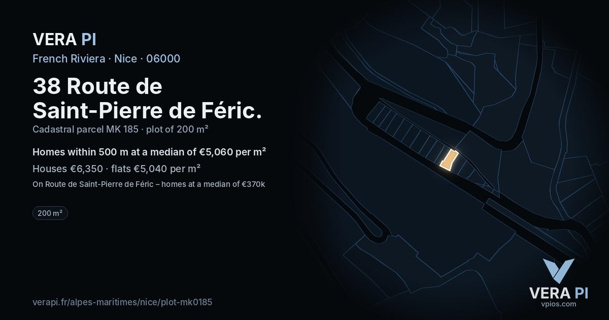 38 Route de Saint-Pierre de Féric, Nice at night – the plot lit, the parcels around coloured by the prices near them