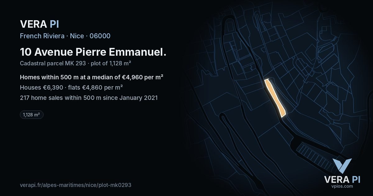 10 Avenue Pierre Emmanuel, Nice at night – the plot lit, the parcels around coloured by the prices near them