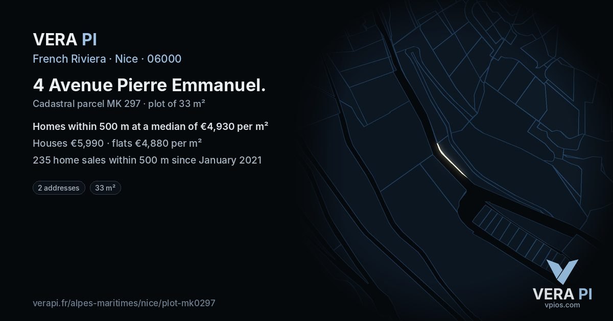 4 Avenue Pierre Emmanuel, Nice at night – the plot lit, the parcels around coloured by the prices near them