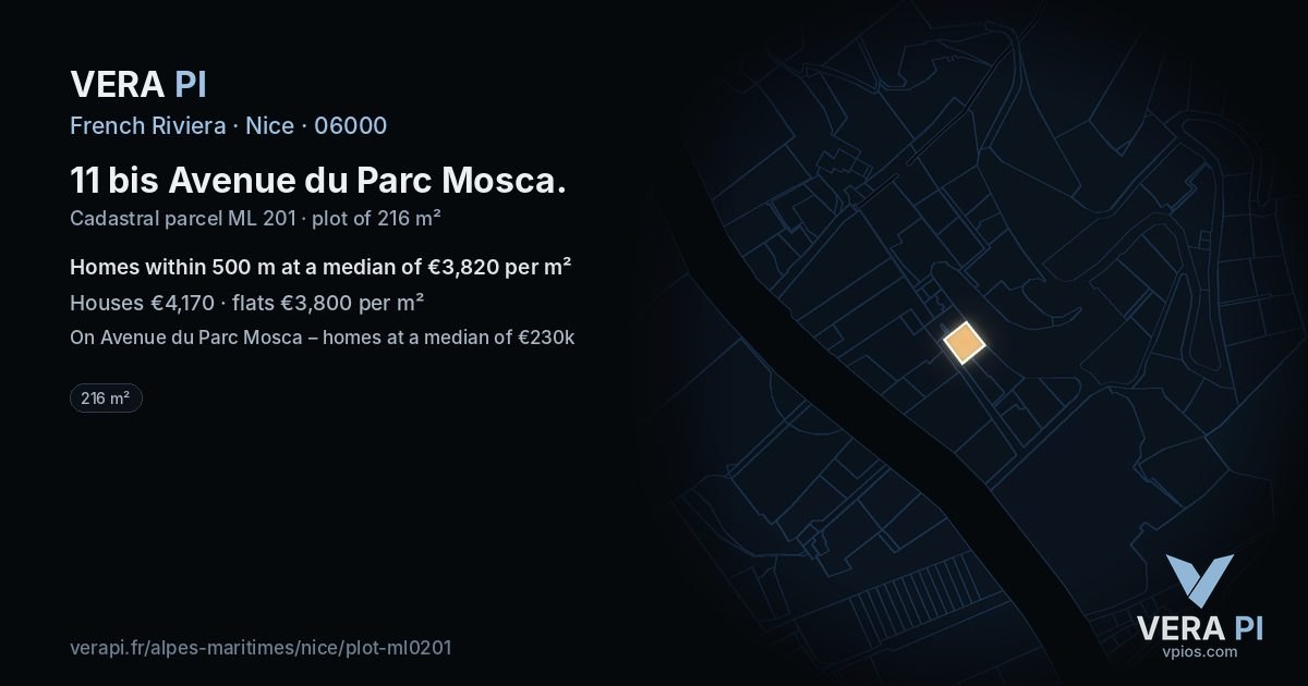 11 bis Avenue du Parc Mosca, Nice at night – the plot lit, the parcels around coloured by the prices near them