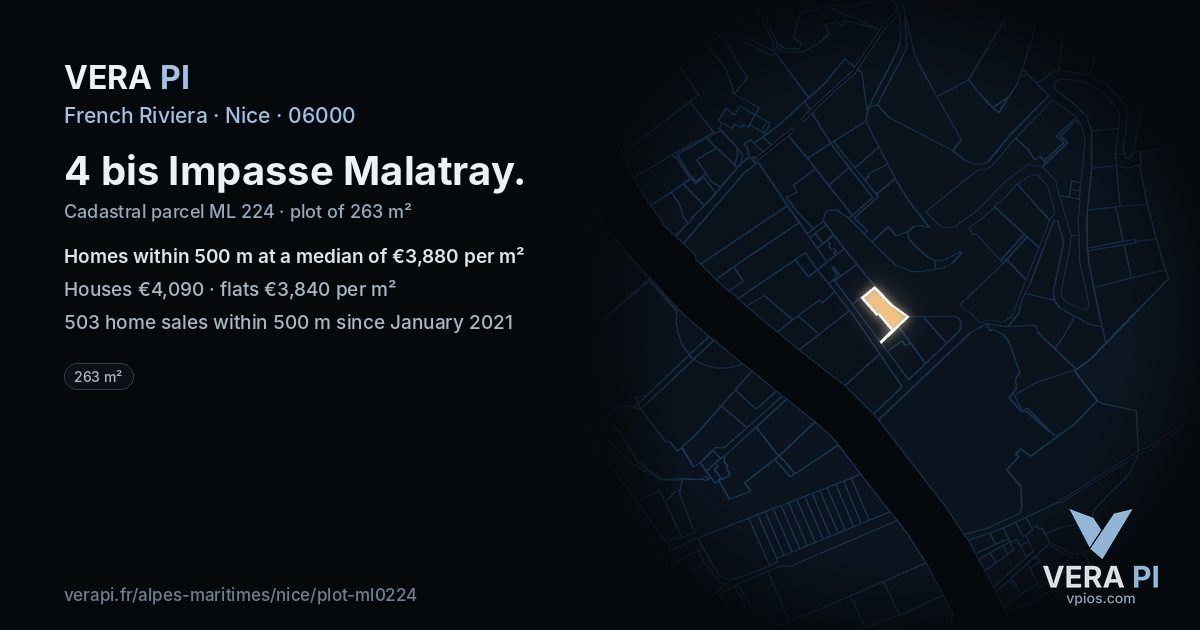 4 bis Impasse Malatray, Nice at night – the plot lit, the parcels around coloured by the prices near them