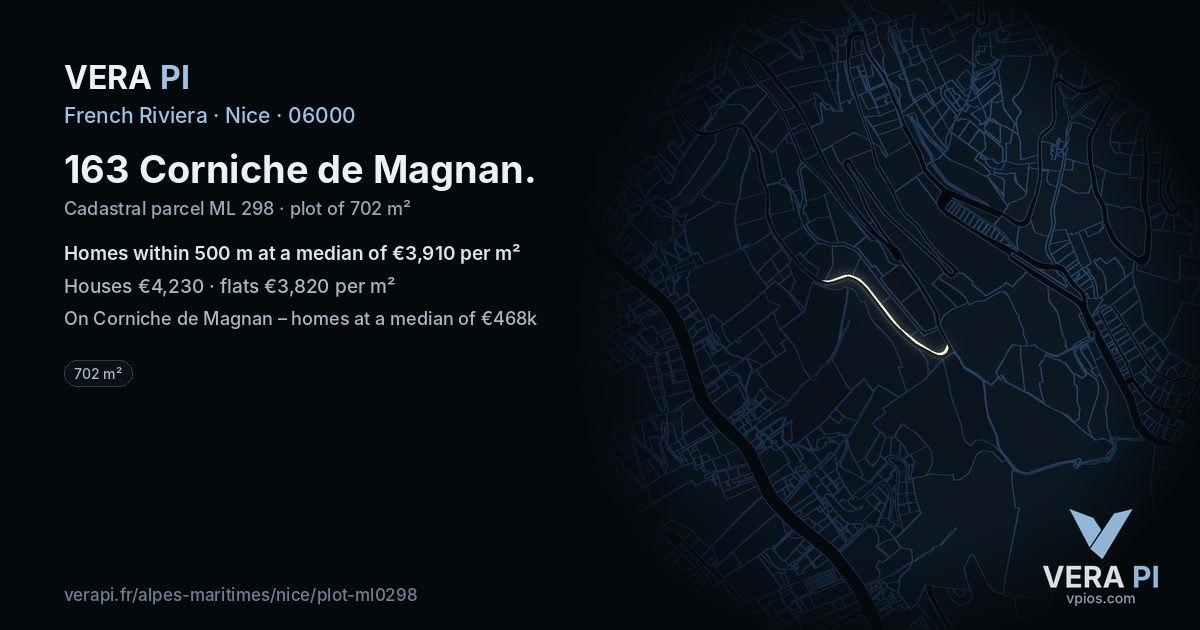 163 Corniche de Magnan, Nice at night – the plot lit, the parcels around coloured by the prices near them