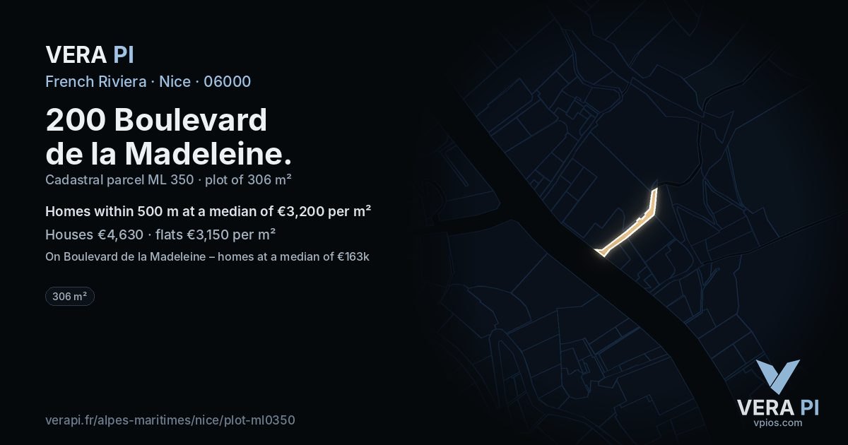 200 Boulevard de la Madeleine, Nice at night – the plot lit, the parcels around coloured by the prices near them