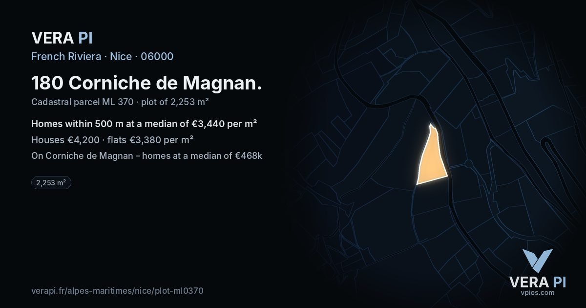 180 Corniche de Magnan, Nice at night – the plot lit, the parcels around coloured by the prices near them