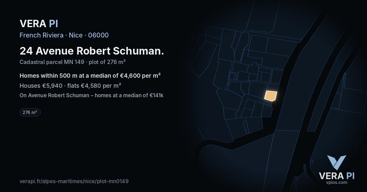 24 Avenue Robert Schuman, Nice at night – the plot lit, the parcels around coloured by the prices near them