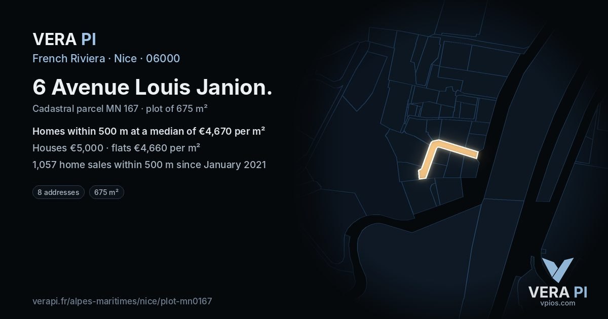 6 Avenue Louis Janion, Nice at night – the plot lit, the parcels around coloured by the prices near them