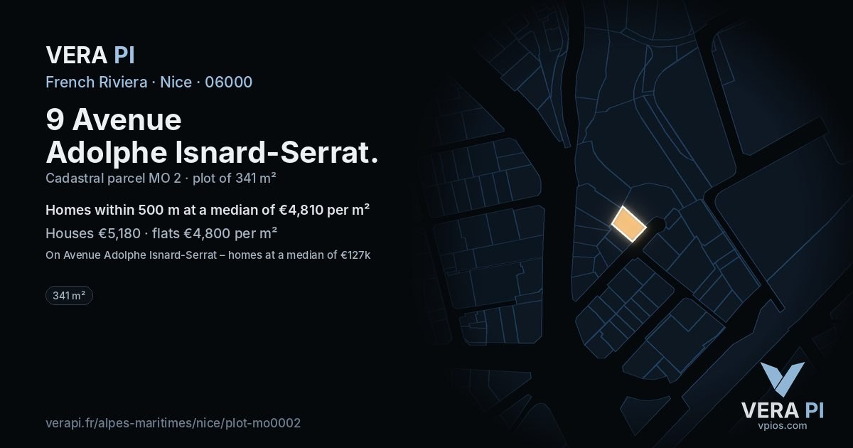 9 Avenue Adolphe Isnard-Serrat, Nice at night – the plot lit, the parcels around coloured by the prices near them